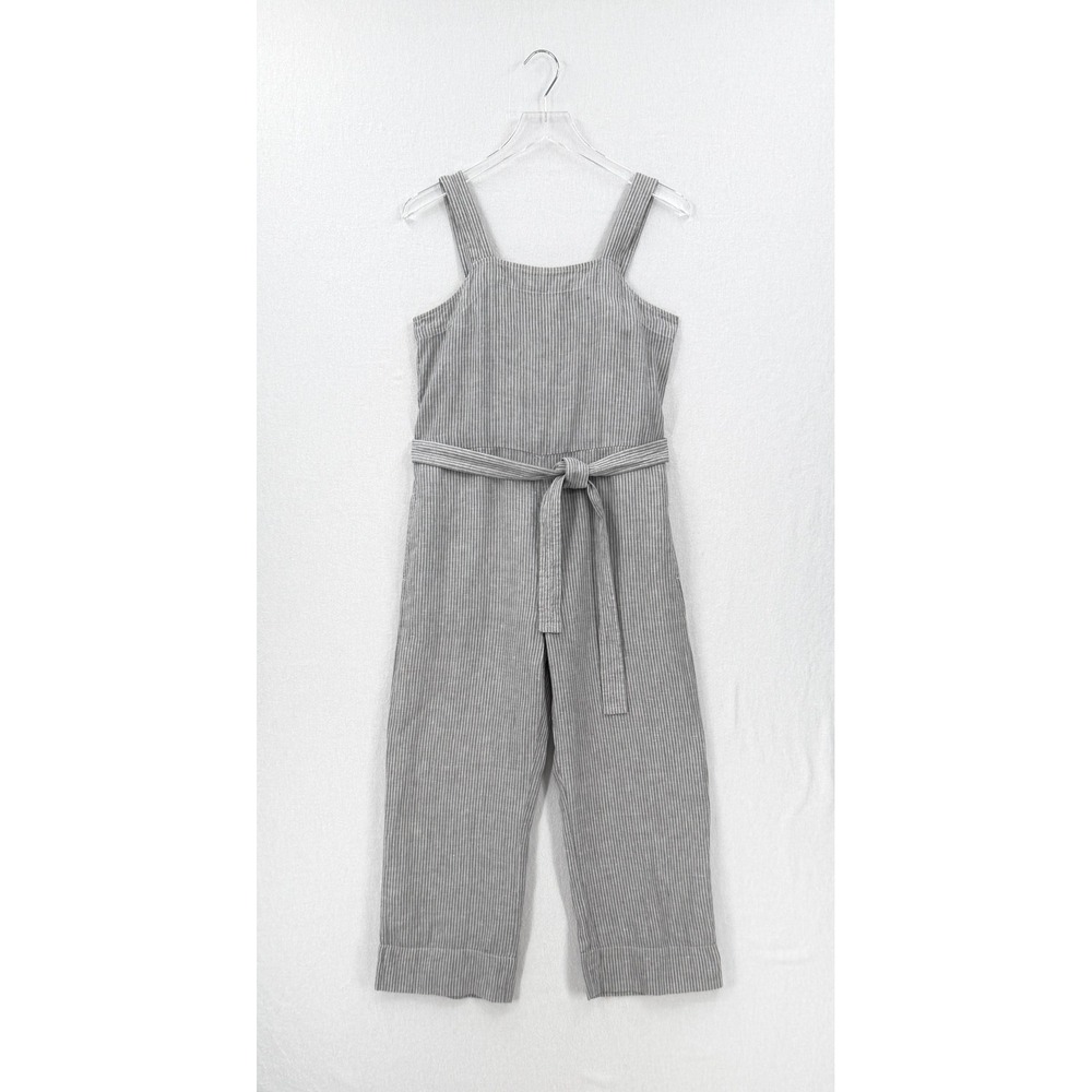 Everlane Jumpsuit Women 2 Gray Striped Linen Sleeveless Belted Wide Leg - Picture 3 of 16